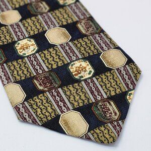 Bertram-Norman Silk Tie Geometric Striped Navy Gold 3.75in x 58in USA